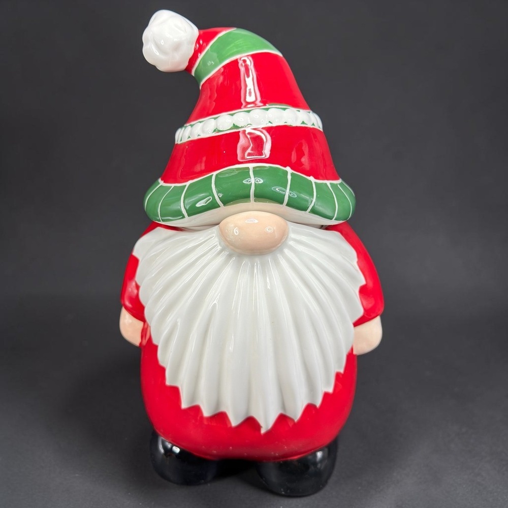 Pier 1 Imports Christmas Gnome Cookie Jar Container Dolomite‎ Holiday 11inch NEW